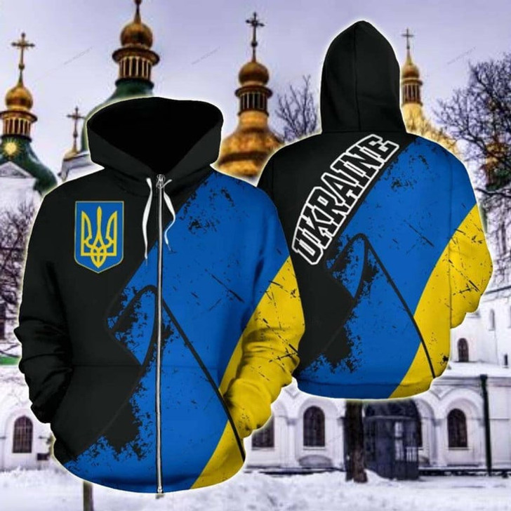 FUNSTUFFPRINT Ukraine Special Grunge Flag  3D Hoodie and Zip Hoodie