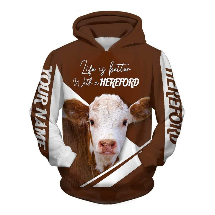 FUNSTUFFPRINT  Life Is Better With A Hereford Cow Brown  3D Hoodie and Zip Hoodie