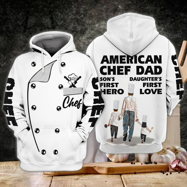 FUNSTUFFPRINT Chef American Chef Dad Sons Daughters First Hero First Love  3D Hoodie and Zip Hoodie