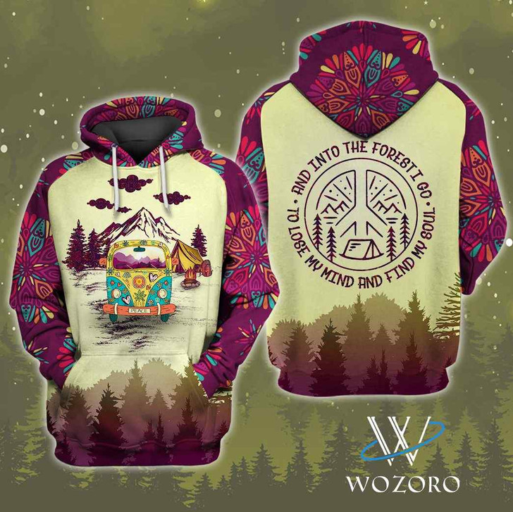 FUNSTUFFPRINT Campervan Into Forest Hippie Camping  3D Hoodie and Zip Hoodie