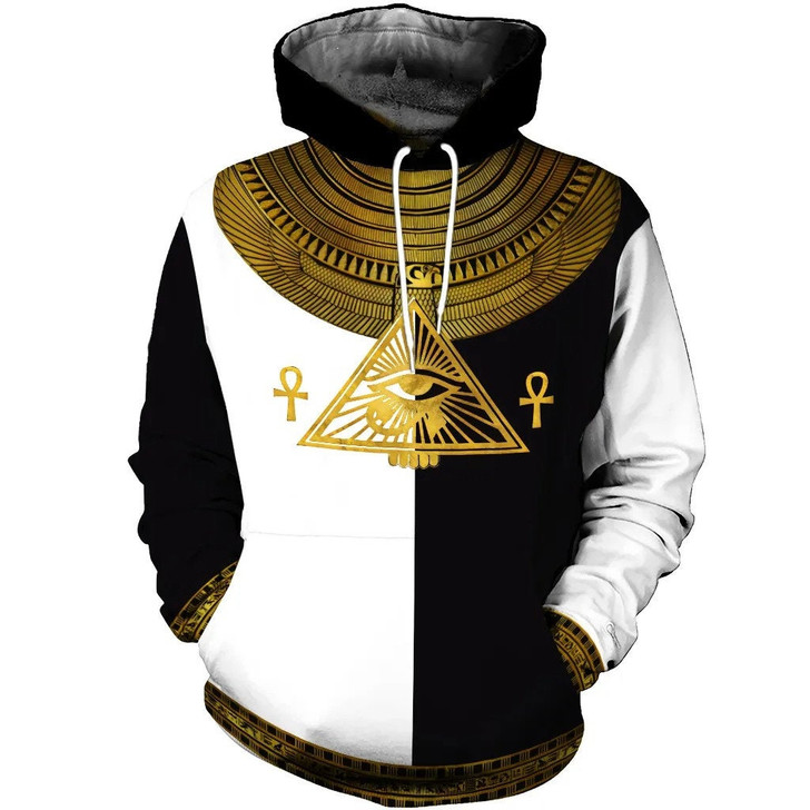 FUNSTUFFPRINT  Horus Egyptian God Black And White  3D Hoodie and Zip Hoodie