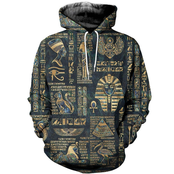 FUNSTUFFPRINT  Egyptian Hieroglyphs And Deities   3D Hoodie and Zip Hoodie