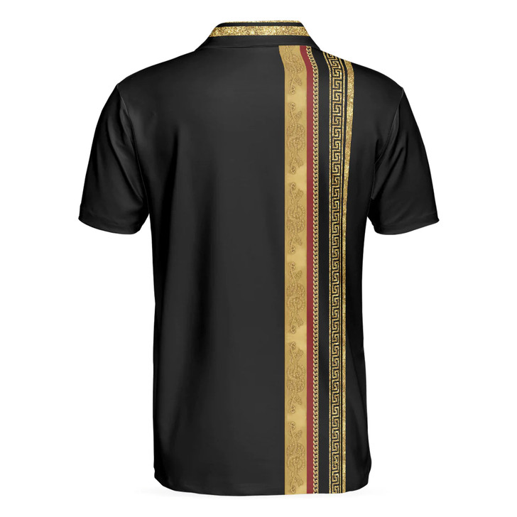 Men Polo Shirt - Luxury Baroque Pattern Golf Polo Shirt - Golden Greek Key Pattern Polo Shirt, Best Golf Shirt For Men