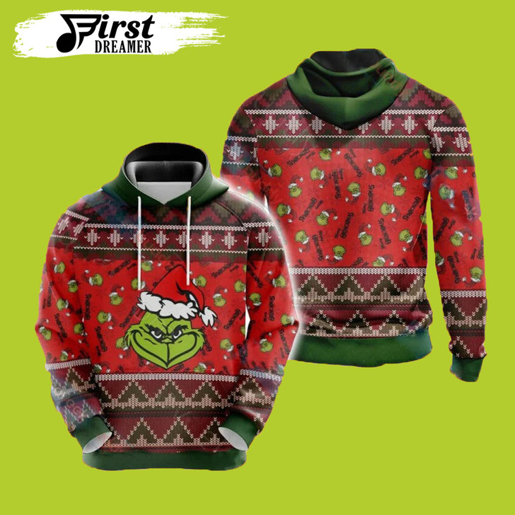 FUNSTUFFPRINT  Grinch Christmas Pattern Red Grinch  3D Hoodie and Zip Hoodie