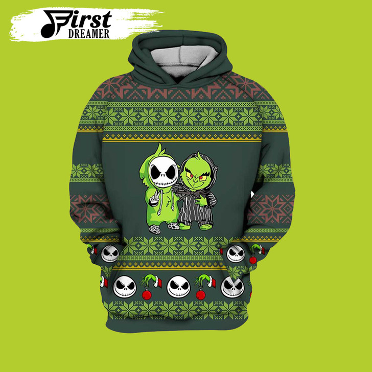 FUNSTUFFPRINT  Grinch Jack Skellington Grinch  3D Hoodie and Zip Hoodie