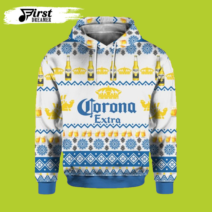 FUNSTUFFPRINT  Corona Extra Beer Bottles Ugly Christmas 3D Beer Hoodies 3D Hoodie and Zip Hoodie