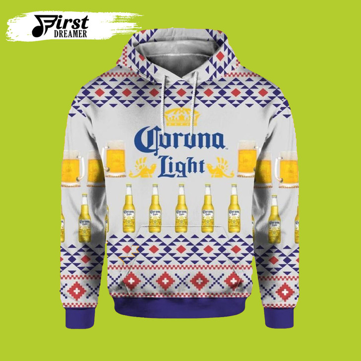 FUNSTUFFPRINT  Corona Light Beer Ugly Christmas 3D Hoodie and Zip Hoodie