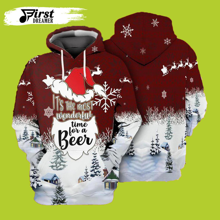 FUNSTUFFPRINT It’s The Most Wonderful Time For A Beer  3D Hoodie and Zip Hoodie