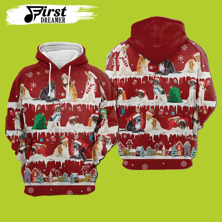 FUNSTUFFPRINT  Borzoi Snow Dog Christmas 3D Hoodie and Zip Hoodie