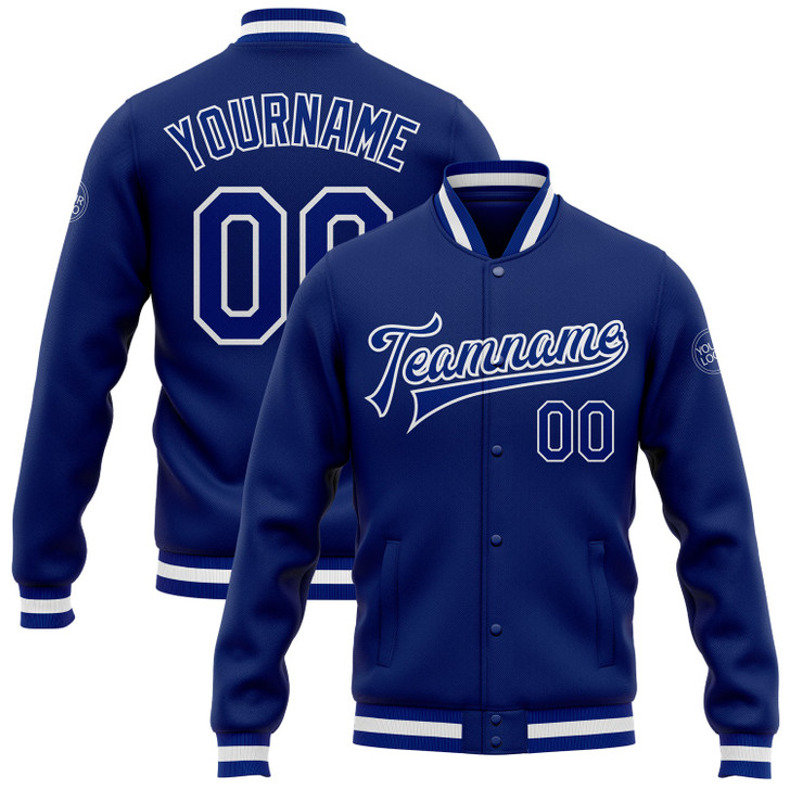 FUNSTUFFPRINT Custom Royal Royal-White Bomber Full-Snap Varsity Letterman Jacket 3D Baseball Jacket