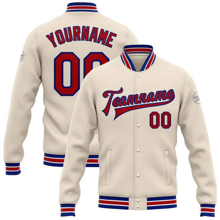 FUNSTUFFPRINT Custom Cream Red-Royal Bomber Full-Snap Varsity Letterman Jacket 3D Baseball Jacket
