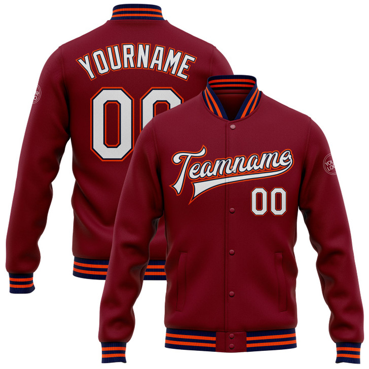 FUNSTUFFPRINT Custom Crimson White Navy-Orange Bomber Full-Snap Varsity Letterman Jacket 3D Baseball Jacket