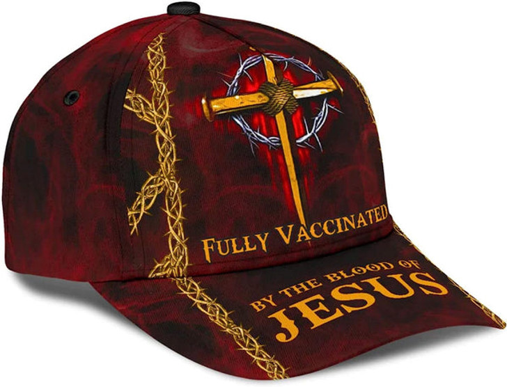 FUNSTUFFPRINT Fully Vaccinated By The Blood Of Jesus Cross Nails Baseball Cap - Christian Hats for Men and Women