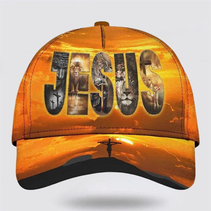 FUNSTUFFPRINT Jesus On The Cross Lion Warrior Classic Hat All Over Print - Christian Hats for Men and Women