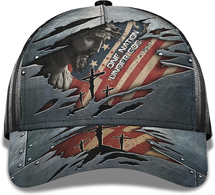 FUNSTUFFPRINT One Nation Under God With American Flag All Over Print Baseball Cap - Christian Hats For Men Women