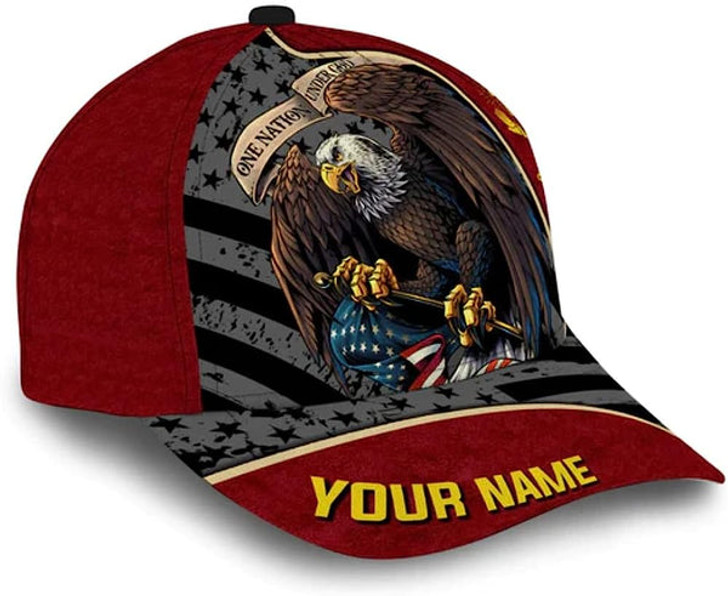 FUNSTUFFPRINT One Nation Under God Eagle Custom Name Classic Hat All Over Print - Christian Hats for Men and Women