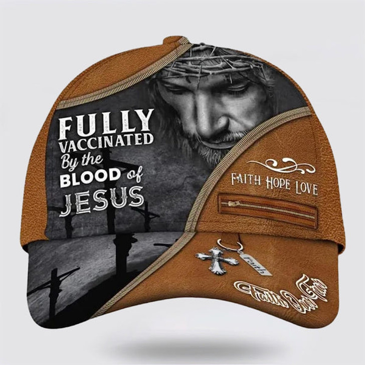 FUNSTUFFPRINT Fully Vaccinated By The Blood Of Jesus On The Cross Custom Name Baseball Cap - Christian Hats for Men and Women