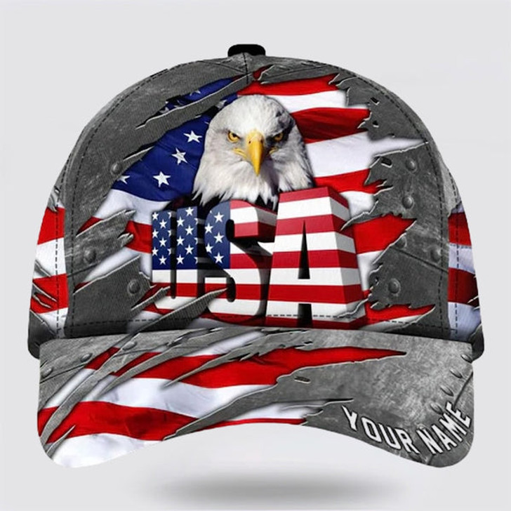 FUNSTUFFPRINT American Flag Bad Eagle Custom Name Baseball Cap - Christian Hats for Men and Women