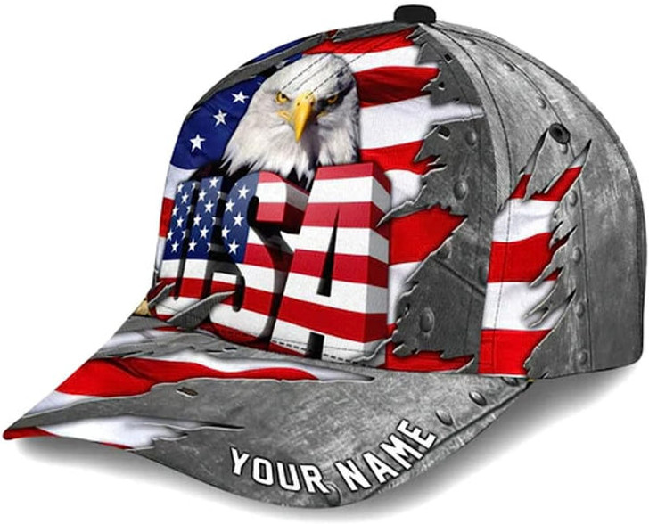 FUNSTUFFPRINT American Flag Bad Eagle Custom Name Baseball Cap - Christian Hats for Men and Women