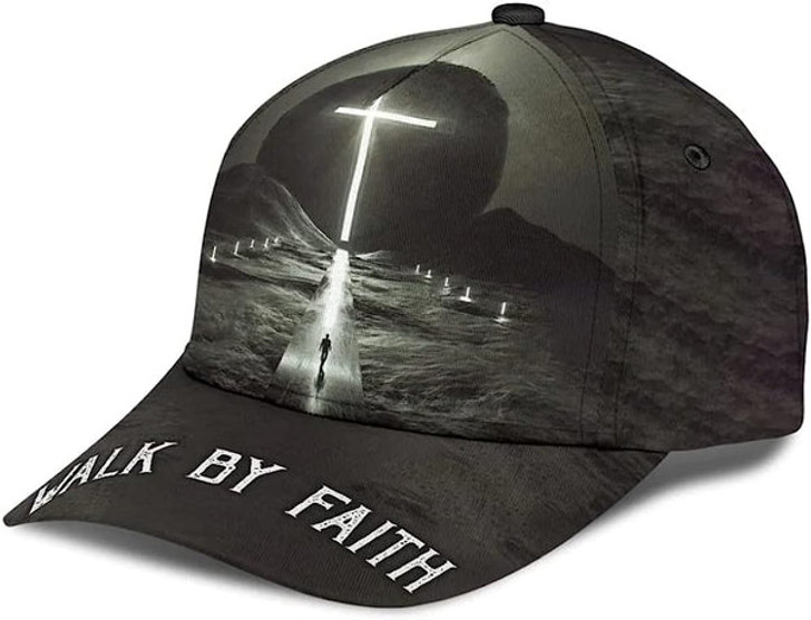FUNSTUFFPRINT Walk By Faith Cross Classic Hat All Over Print - Christian Hats for Men and Women