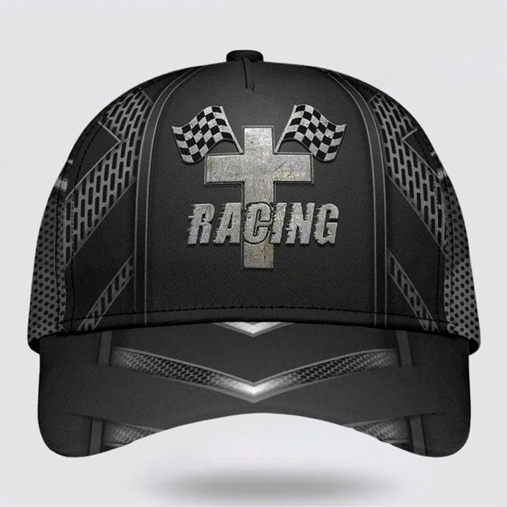 FUNSTUFFPRINT Racing The Cross Classic Hat All Over Print - Christian Hats for Men and Women