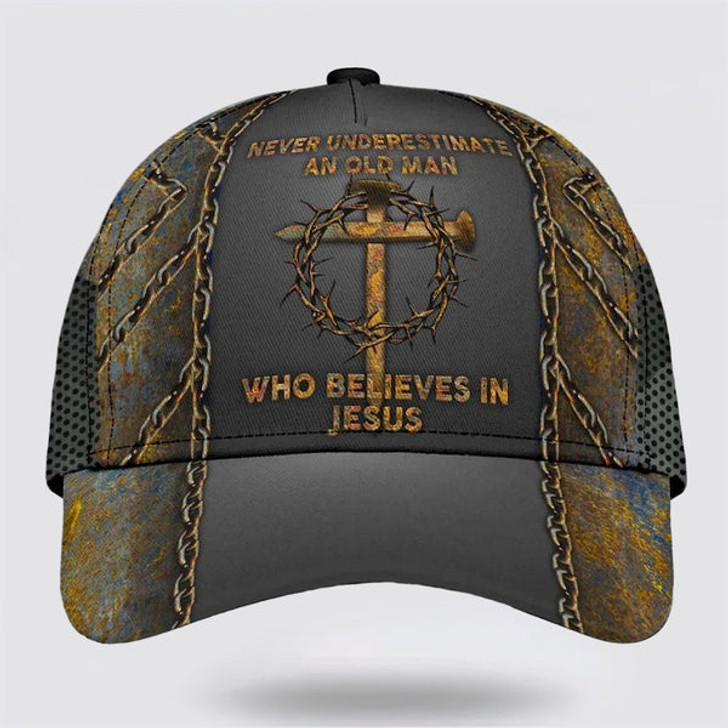 FUNSTUFFPRINT Never Underestimate Who Believes In Jesus Classic Hat All Over Print - Christian Hats for Men and Women