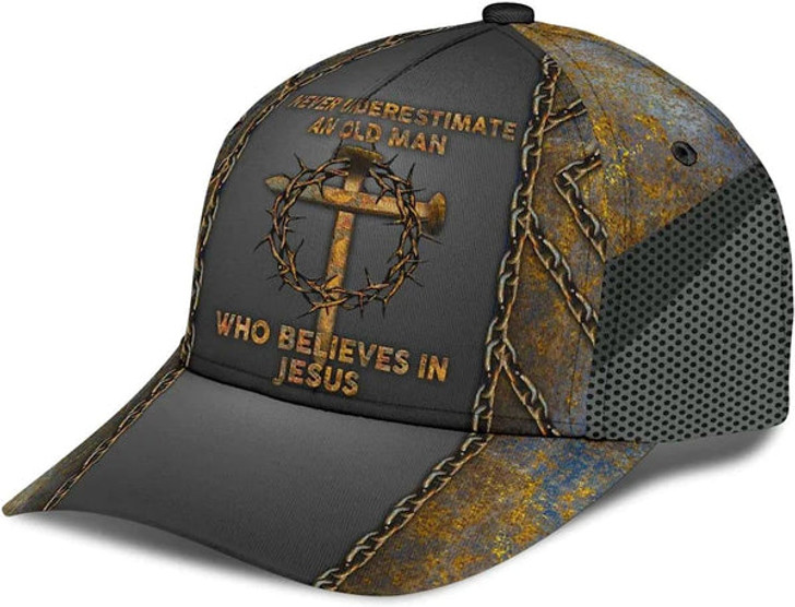FUNSTUFFPRINT Never Underestimate Who Believes In Jesus Classic Hat All Over Print - Christian Hats for Men and Women
