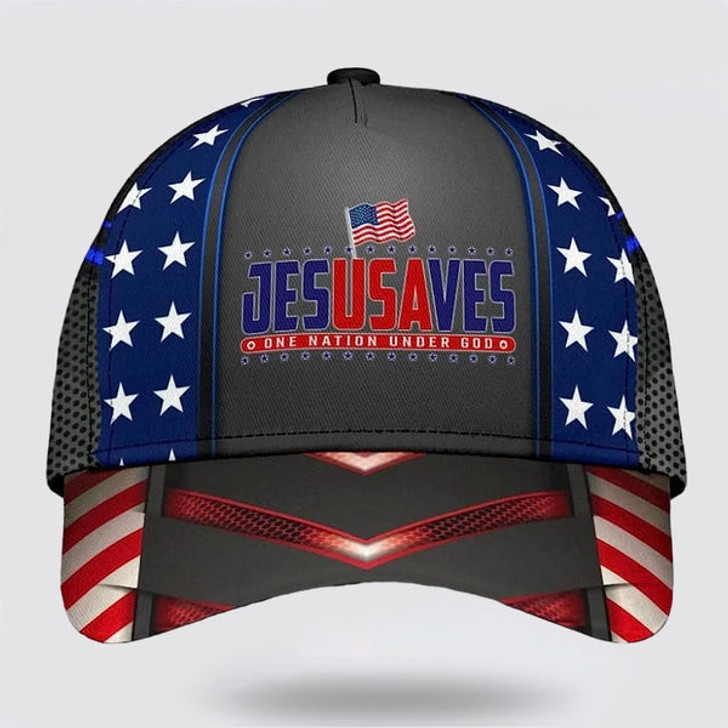 FUNSTUFFPRINT Jesus Saves One Nation Under God Classic Hat All Over Print - Christian Hats for Men and Women-SBC-10058