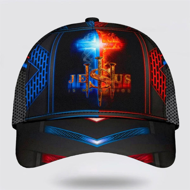 FUNSTUFFPRINT Jesus Is My Savior The Cross Light Baseball Cap - Christian Hats for Men and Women