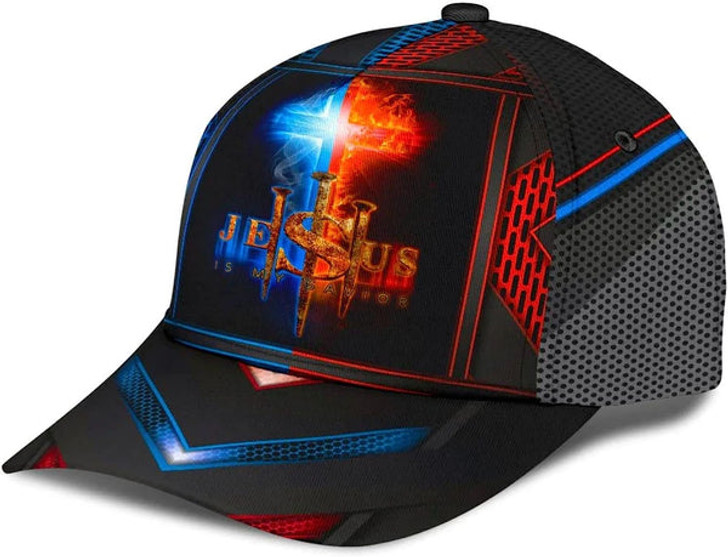 FUNSTUFFPRINT Jesus Is My Savior The Cross Light Baseball Cap - Christian Hats for Men and Women
