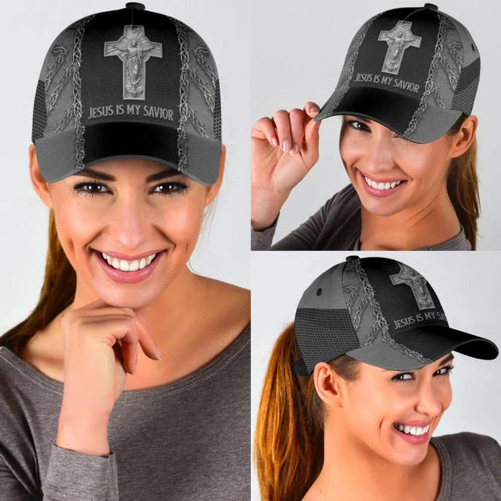 FUNSTUFFPRINT Jesus Is My Savior Cross Baseball Cap - Christian Hats for Men and Women