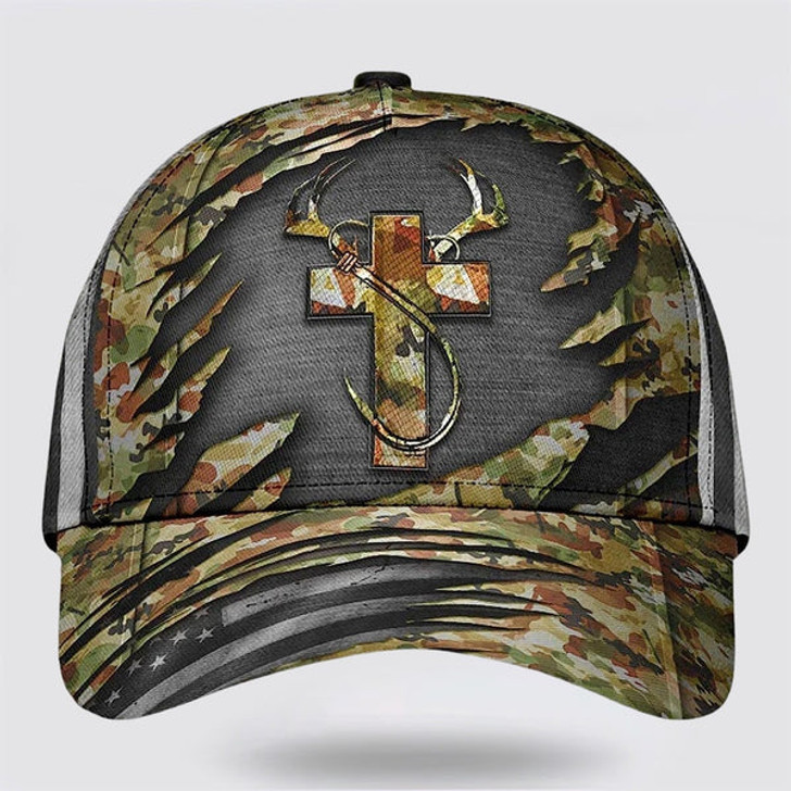 FUNSTUFFPRINT Jesus Hunting Fishing Camo Baseball Cap - Christian Hats for Men and Women