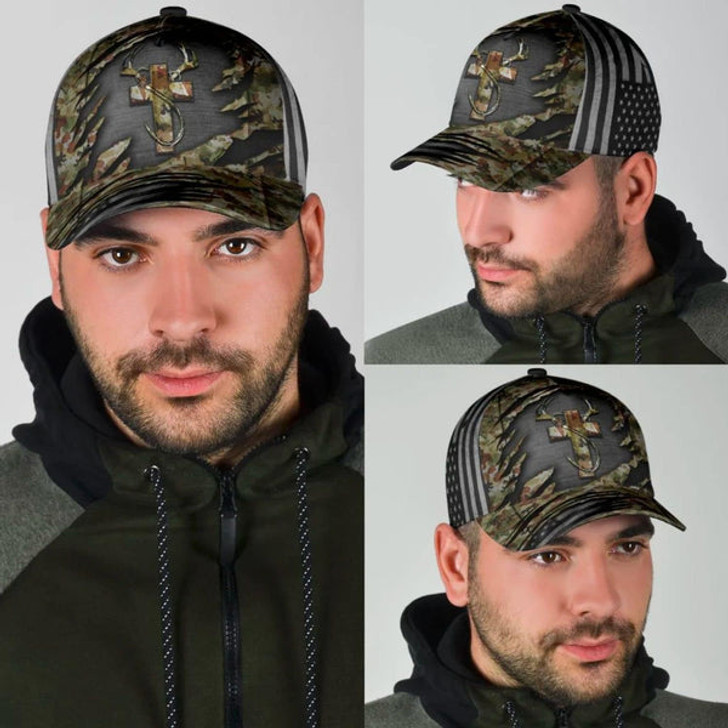 FUNSTUFFPRINT Jesus Hunting Fishing Camo Baseball Cap - Christian Hats for Men and Women