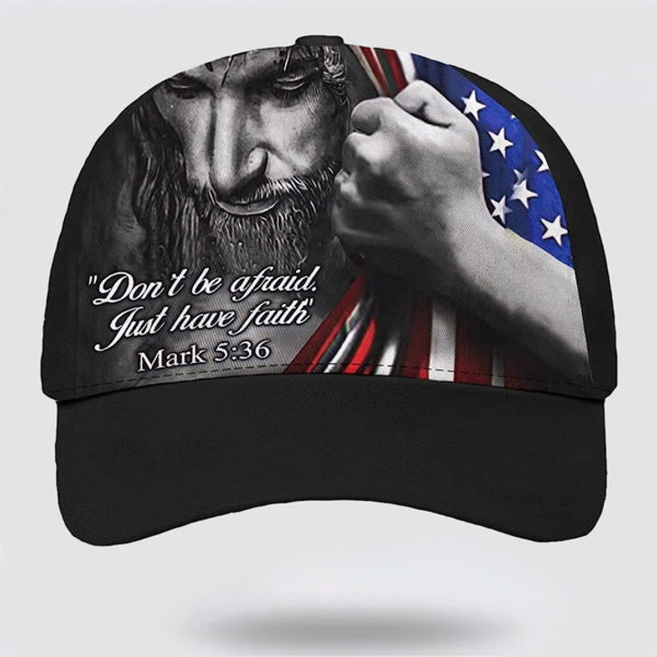 FUNSTUFFPRINT Jesus Don't Be Afraid Just Have Faith Baseball Cap - Christian Hats for Men and Women