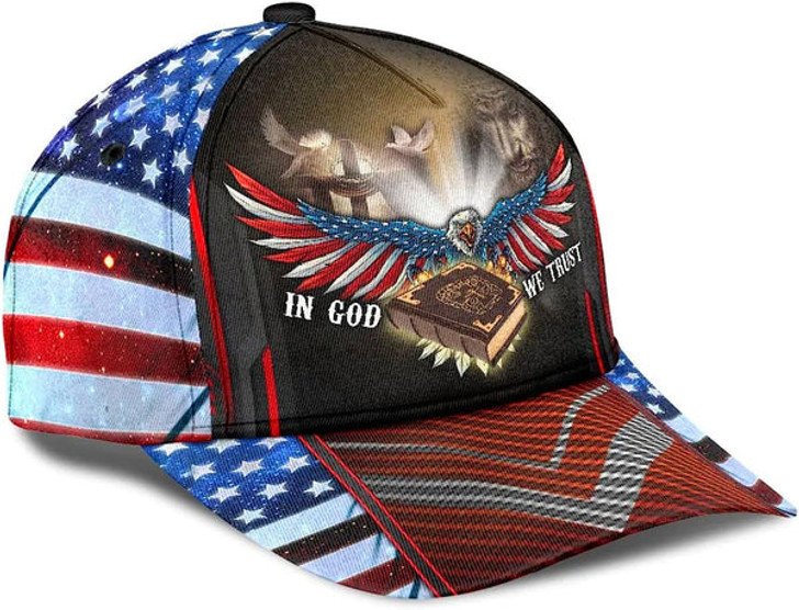 FUNSTUFFPRINT In God We Trust Jesus Cross Eagle Baseball Cap - Christian Hats for Men and Women