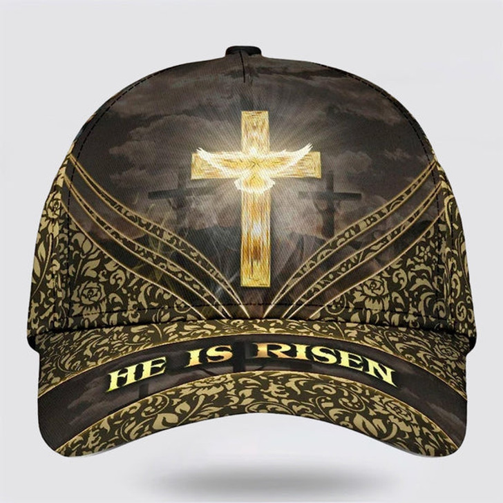 FUNSTUFFPRINT He Is Risen Cross Baseball Cap - Christian Hats for Men and Women