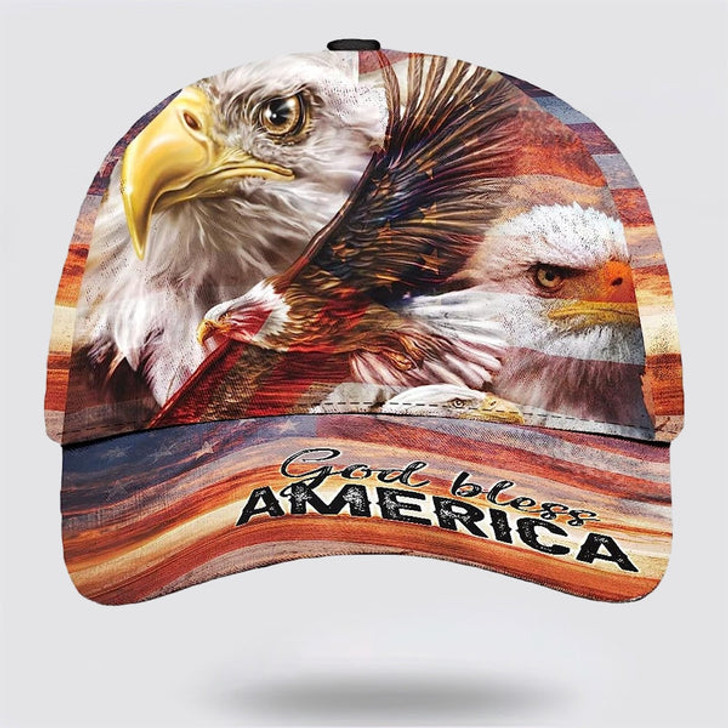 FUNSTUFFPRINT God Bless America Eagle Baseball Cap - Christian Hats for Men and Women