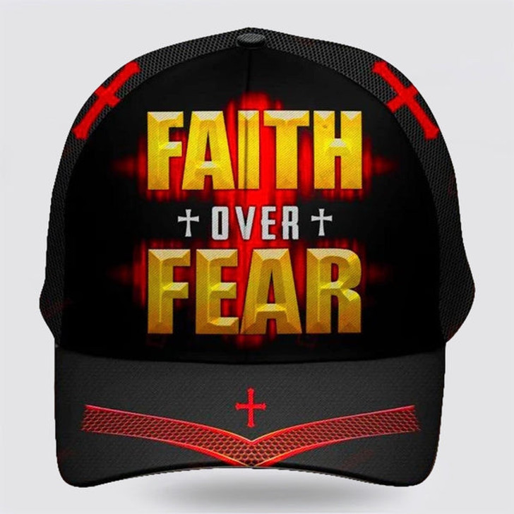 FUNSTUFFPRINT Faith Over Fear Cross Baseball Cap - Christian Hats for Men and Women