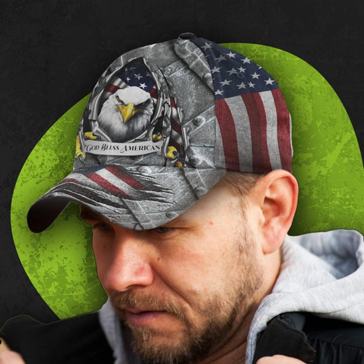 FUNSTUFFPRINT Eagle God Bless America Baseball Cap - Christian Hats for Men and Women