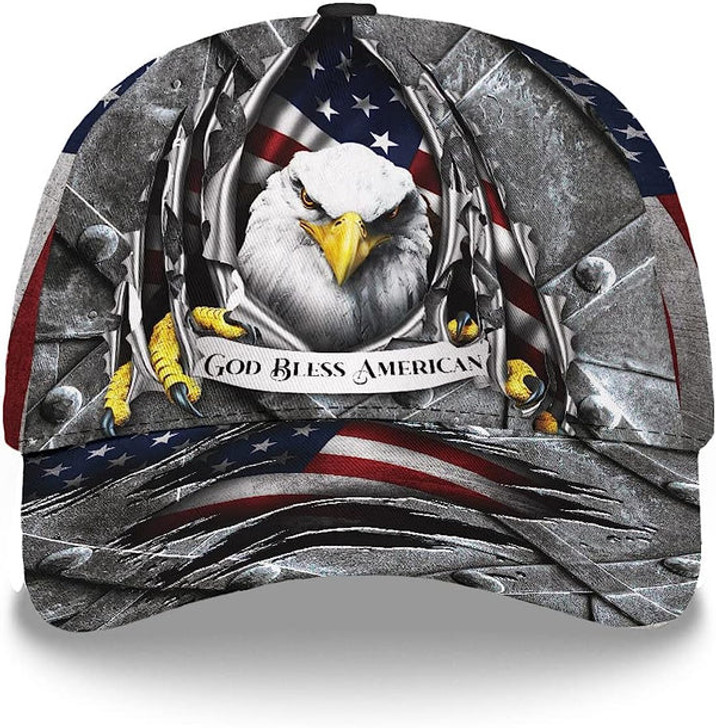 FUNSTUFFPRINT Eagle God Bless America Baseball Cap - Christian Hats for Men and Women