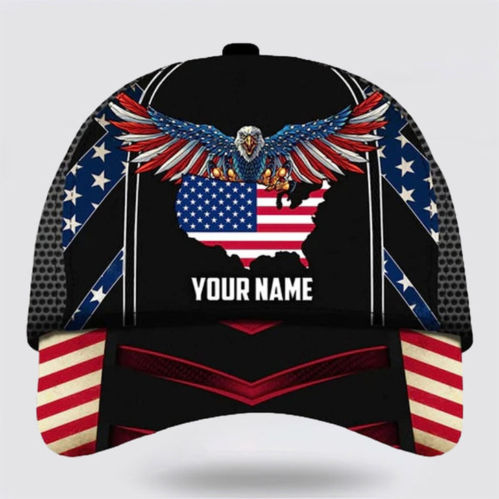 FUNSTUFFPRINT Custom Name American Flag Eagle Baseball Cap - Christian Hats for Men and Women