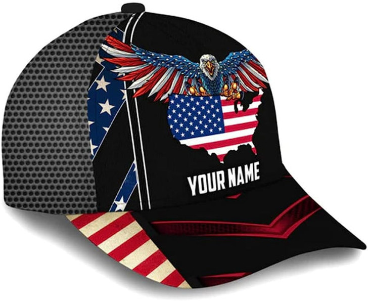 FUNSTUFFPRINT Custom Name American Flag Eagle Baseball Cap - Christian Hats for Men and Women