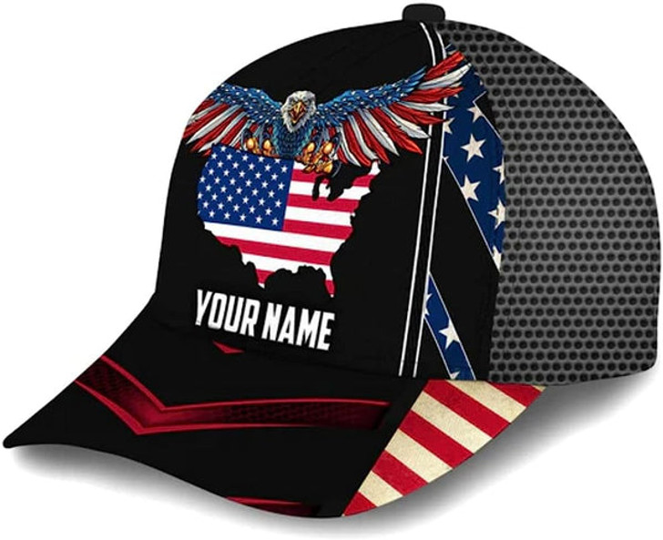 FUNSTUFFPRINT Custom Name American Flag Eagle Baseball Cap - Christian Hats for Men and Women