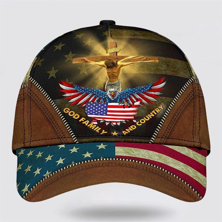 FUNSTUFFPRINT Crucifixion Of Jesus God Family And Country Baseball Cap - Christian Hats for Men and Women