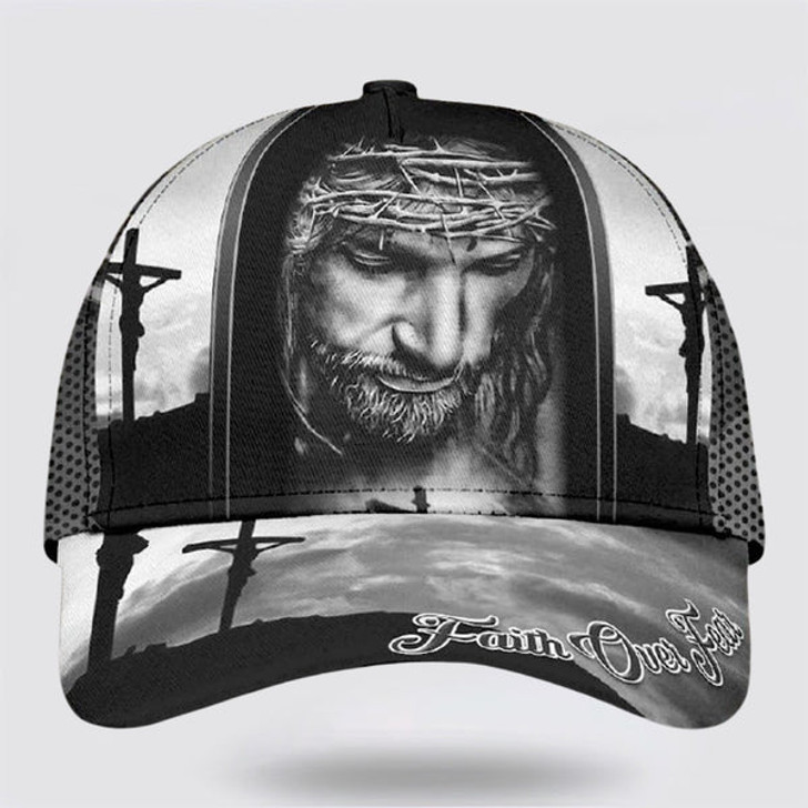 FUNSTUFFPRINT Crucifixion Of Jesus Faith Over Fear Baseball Cap - Christian Hats for Men and Women
