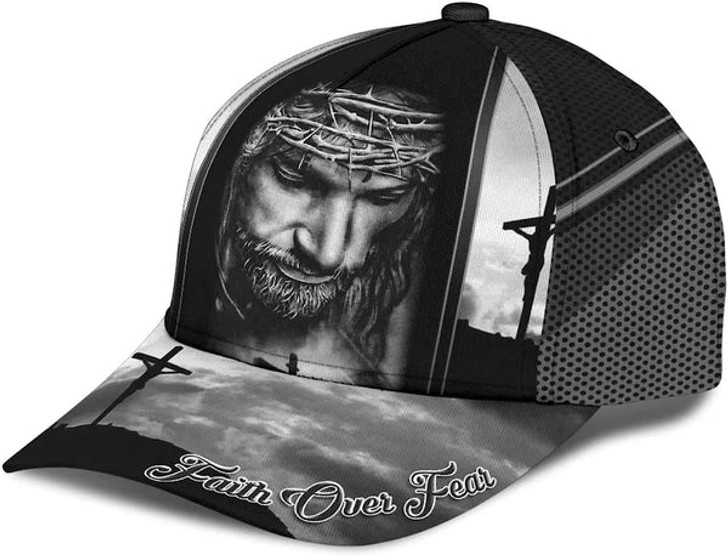 FUNSTUFFPRINT Crucifixion Of Jesus Faith Over Fear Baseball Cap - Christian Hats for Men and Women
