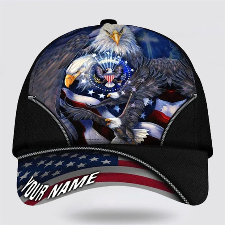 FUNSTUFFPRINT Custom Bless America Eagle With Flag Baseball Cap - Christian Hats for Men and Women