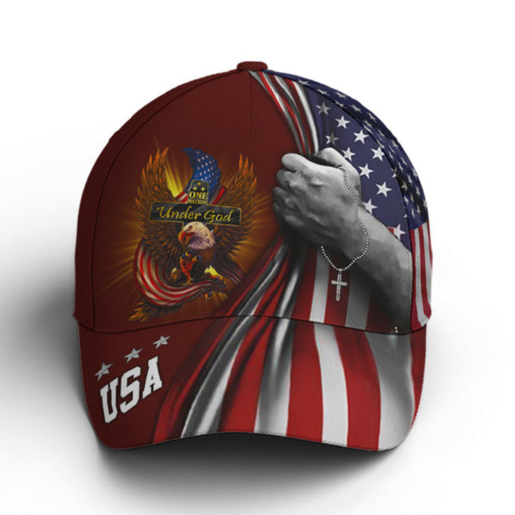 FUNSTUFFPRINT Custom One Nation Under God Eagle American Flag Baseball Cap Patriotic Classic Cap