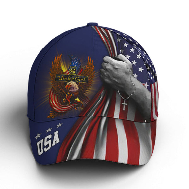 FUNSTUFFPRINT Custom One Nation Under God Eagle American Flag Baseball Cap Patriotic Classic Cap