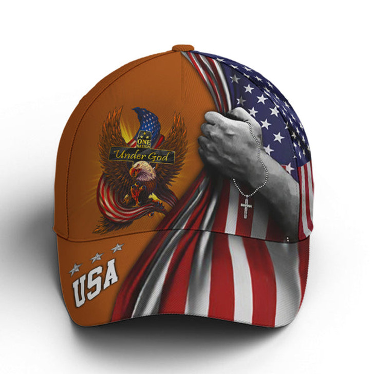 FUNSTUFFPRINT Custom One Nation Under God Eagle American Flag Baseball Cap Patriotic Classic Cap